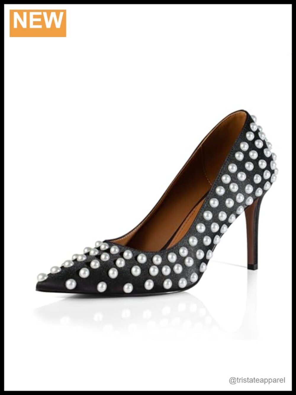 Pearl Studded Satin Stiletto High Heel Pumps Slip-on Pointed Toe Dress Shoes